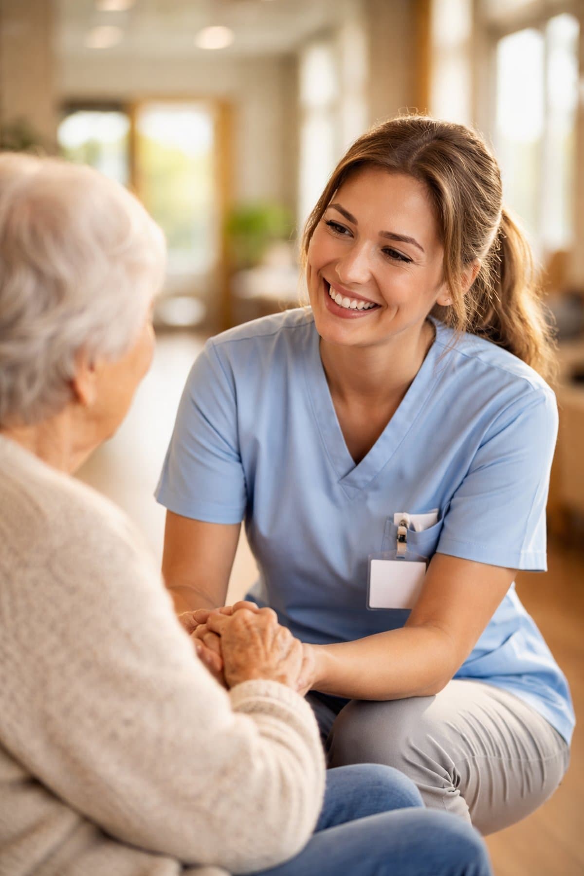 Zorgmedewerker in gesprek met bewoner